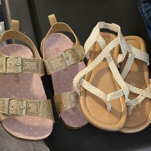 🔵Glittery Gold and White Kids Sandals Size 10